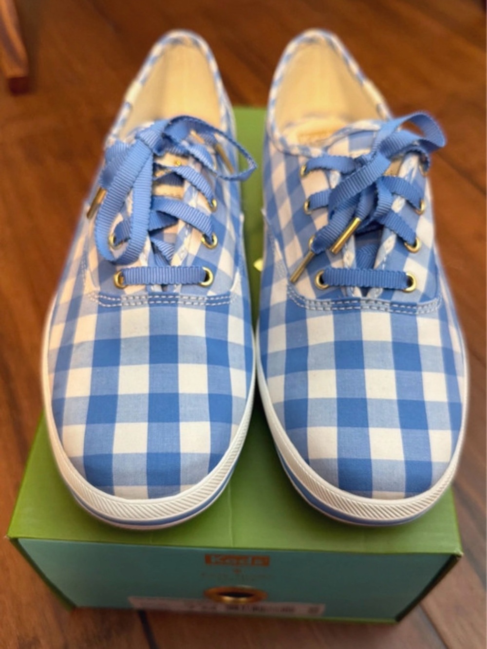 Blue Gingham Lace-Up Canvas Sneakers for Women